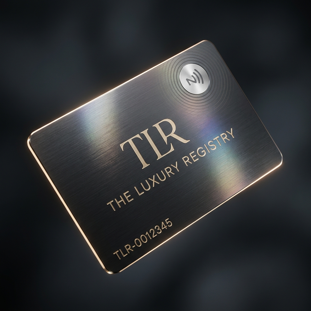 The Luxury Registry NFC Metal Passport Card — laser-engraved stainless steel with unique asset ID